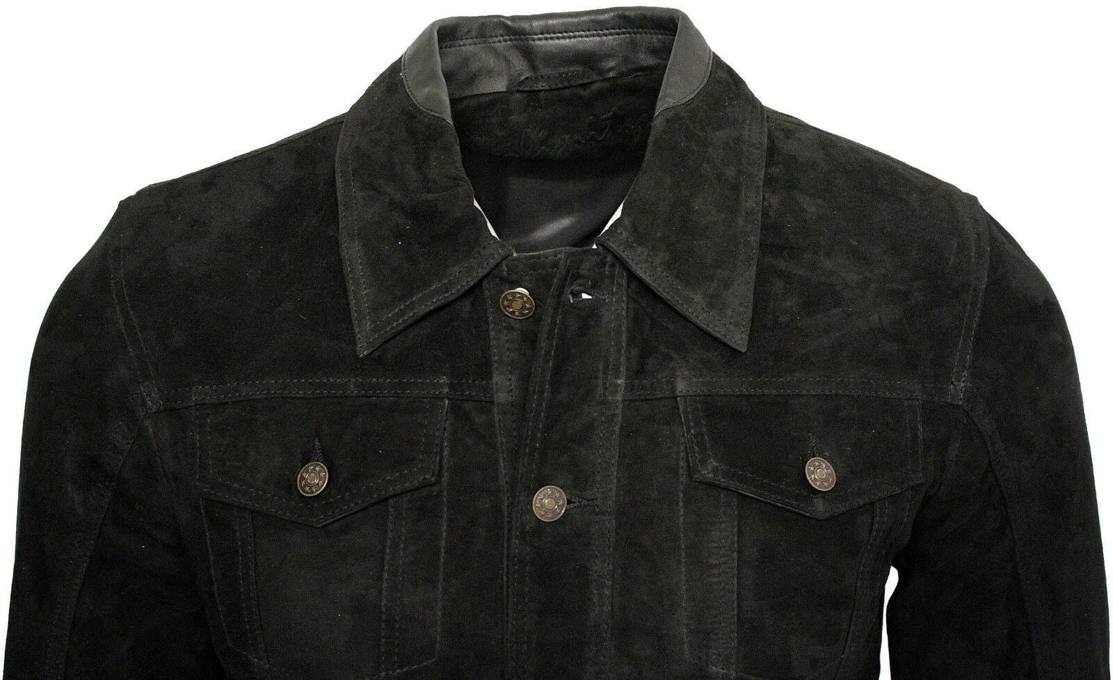 Mens Suede Leather Trucker Jacket-Dartmouth