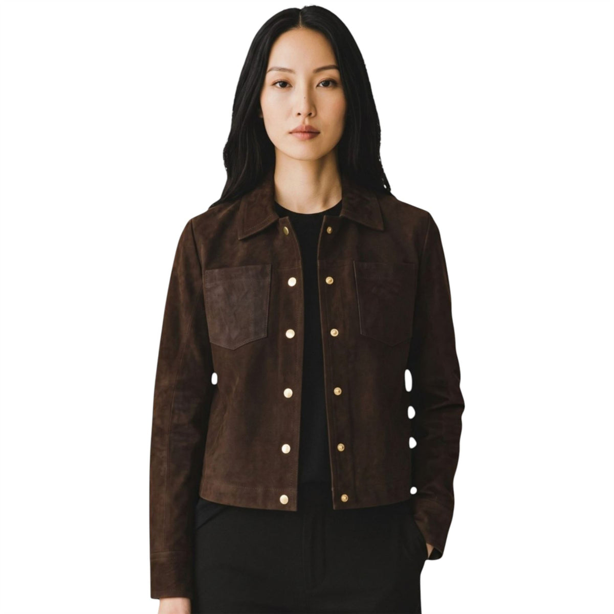 Womens Leather Shacket Collar Jacket - Lofar