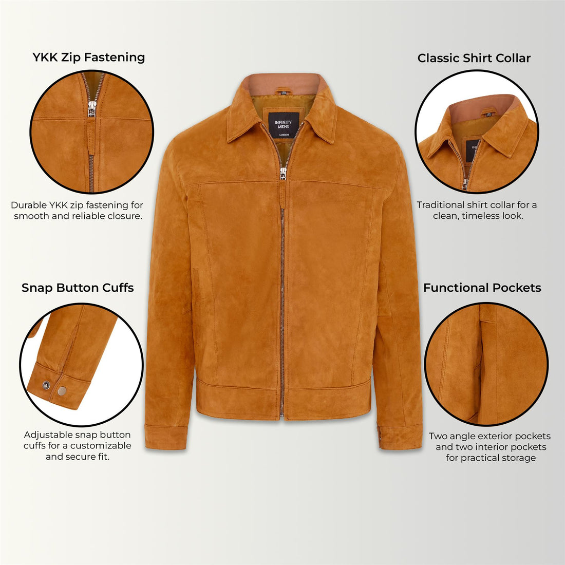 Mens Retro Classic Suede Leather Harrington Biker Jacket - Bryne