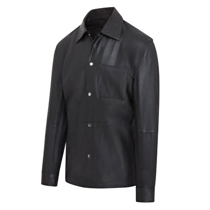 Mens Black Leather Trucker Western Unlined Shirt Jacket - Thornbury