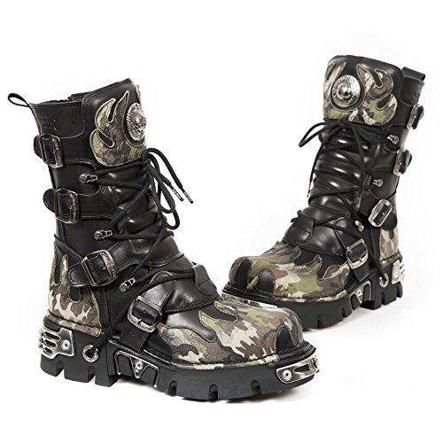 New Rock Flame Accented Camouflage Leather Biker Boots- M-591-S15 - Upperclass Fashions 