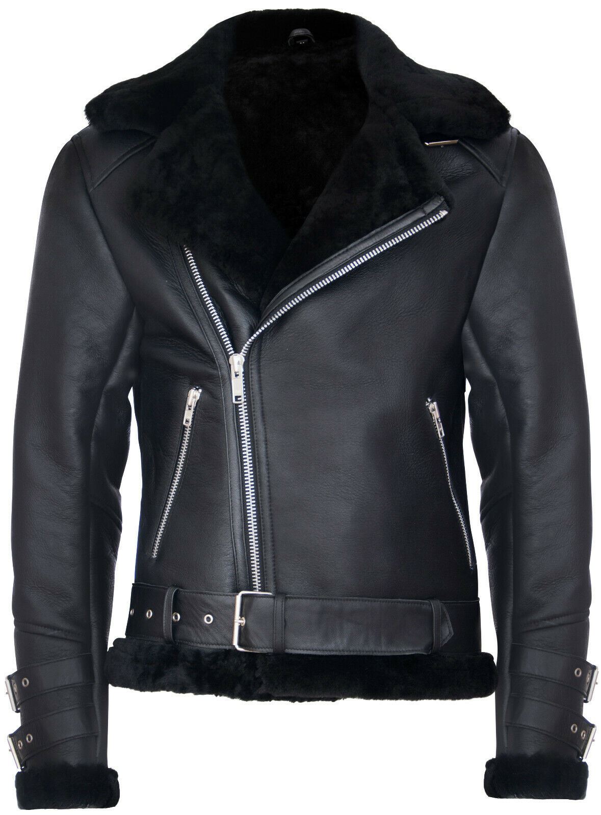 Mens Winter Sheepskin Leather Biker Jacket-Hayle