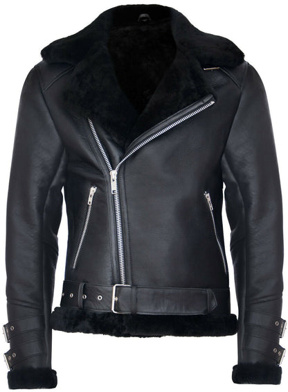 Mens Winter Sheepskin Leather Biker Jacket-Hayle