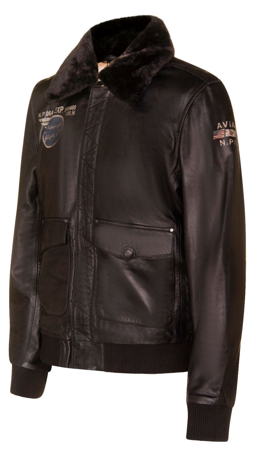 Mens Printed Leather Pilot Bomber Jacket - Croydon
