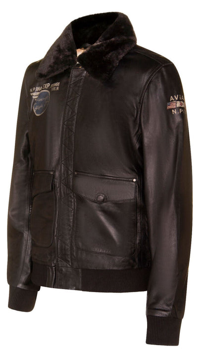 Mens Printed Leather Pilot Bomber Jacket - Croydon