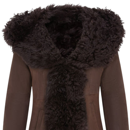 Womens Toscana Sheepskin Leather Hooded Trench Coat - Coast