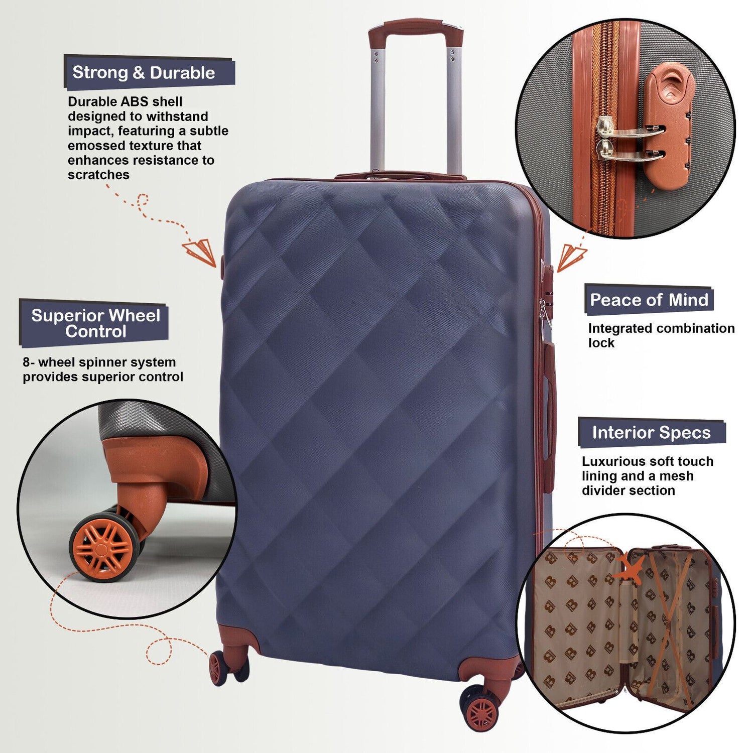 Grey Hard Shell Cabin Suitcase 50 x 31 x 25 cm Luggage Suitable for Easyjet, Ryanair