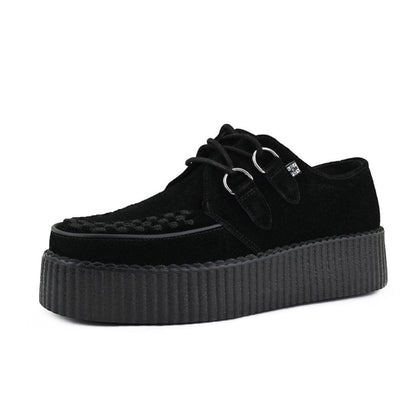 TUK Viva High Creeper Black Suede Platform Lace-Up Goth Shoes - AV7757