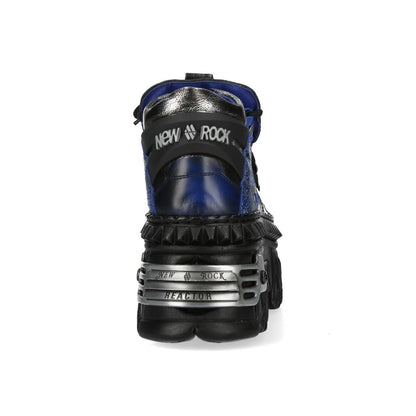 New Rock M-WALL106N-C16 Blue Silver Leather Gothic Urban Rock Ankle Boots