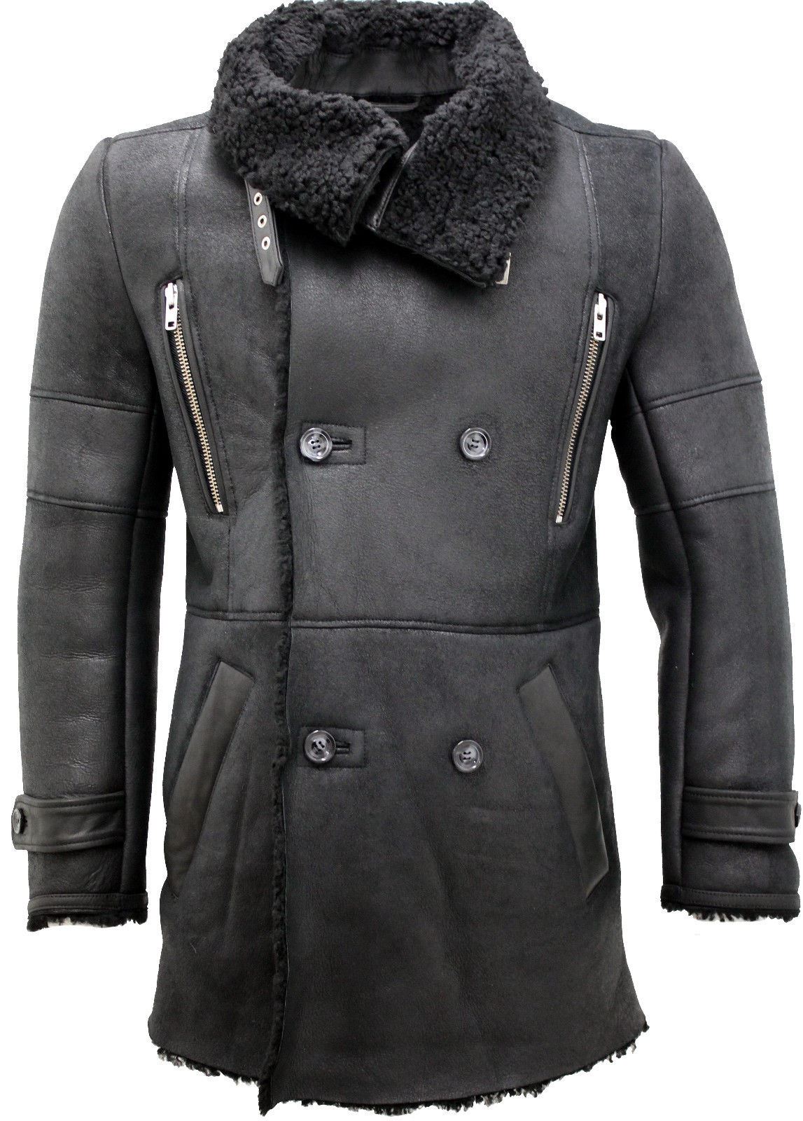 Mens Warm Sheepskin Leather Reefer Coat-Ledbury