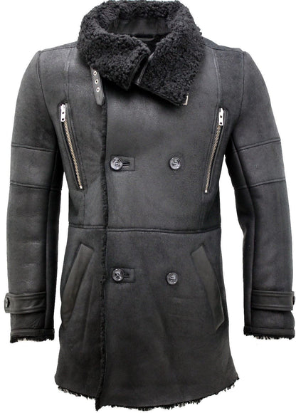Mens Warm Sheepskin Leather Reefer Coat-Ledbury