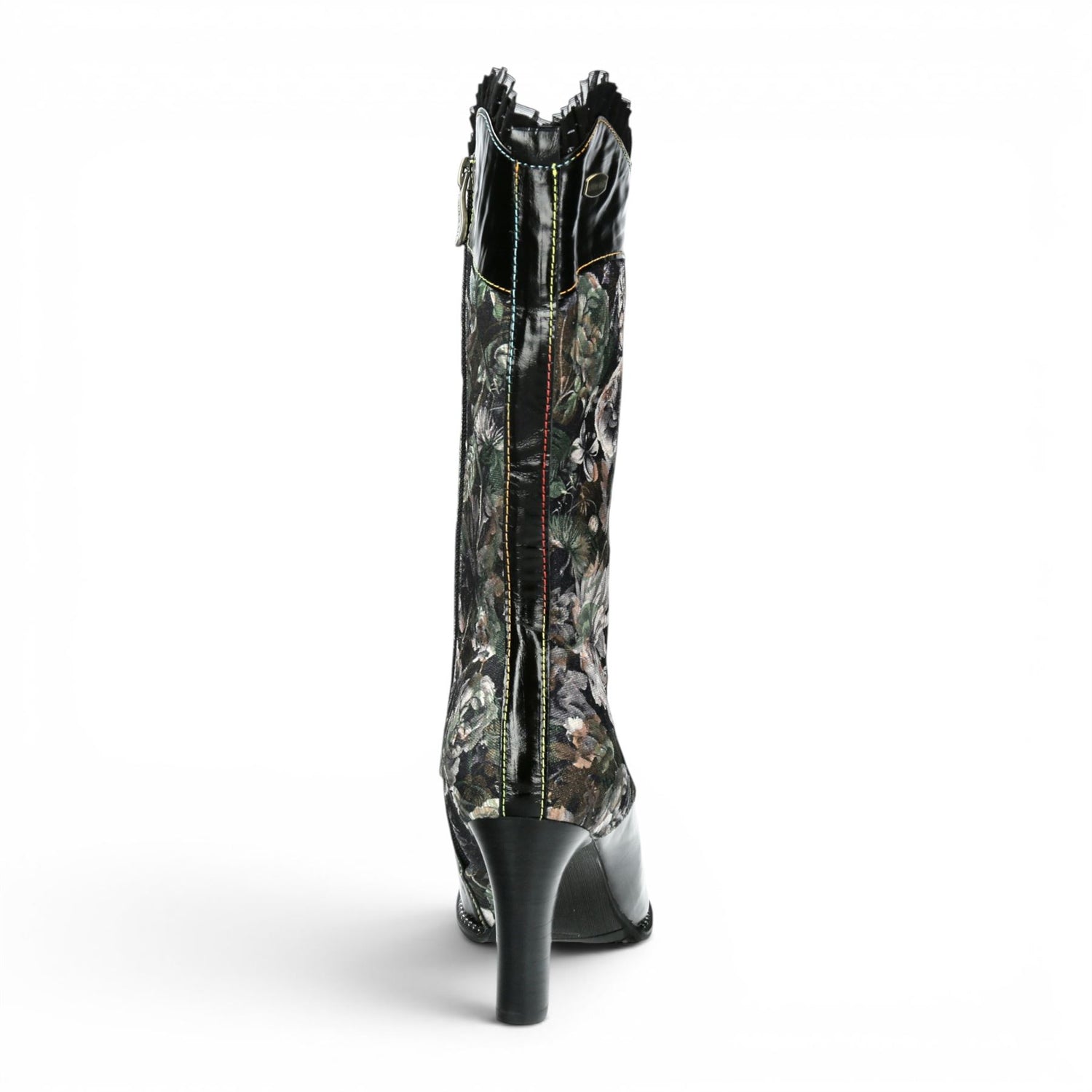 Laura Vita Floral Womens Goth Victorian Black Leather Heeled High Boots - Alcbane-351