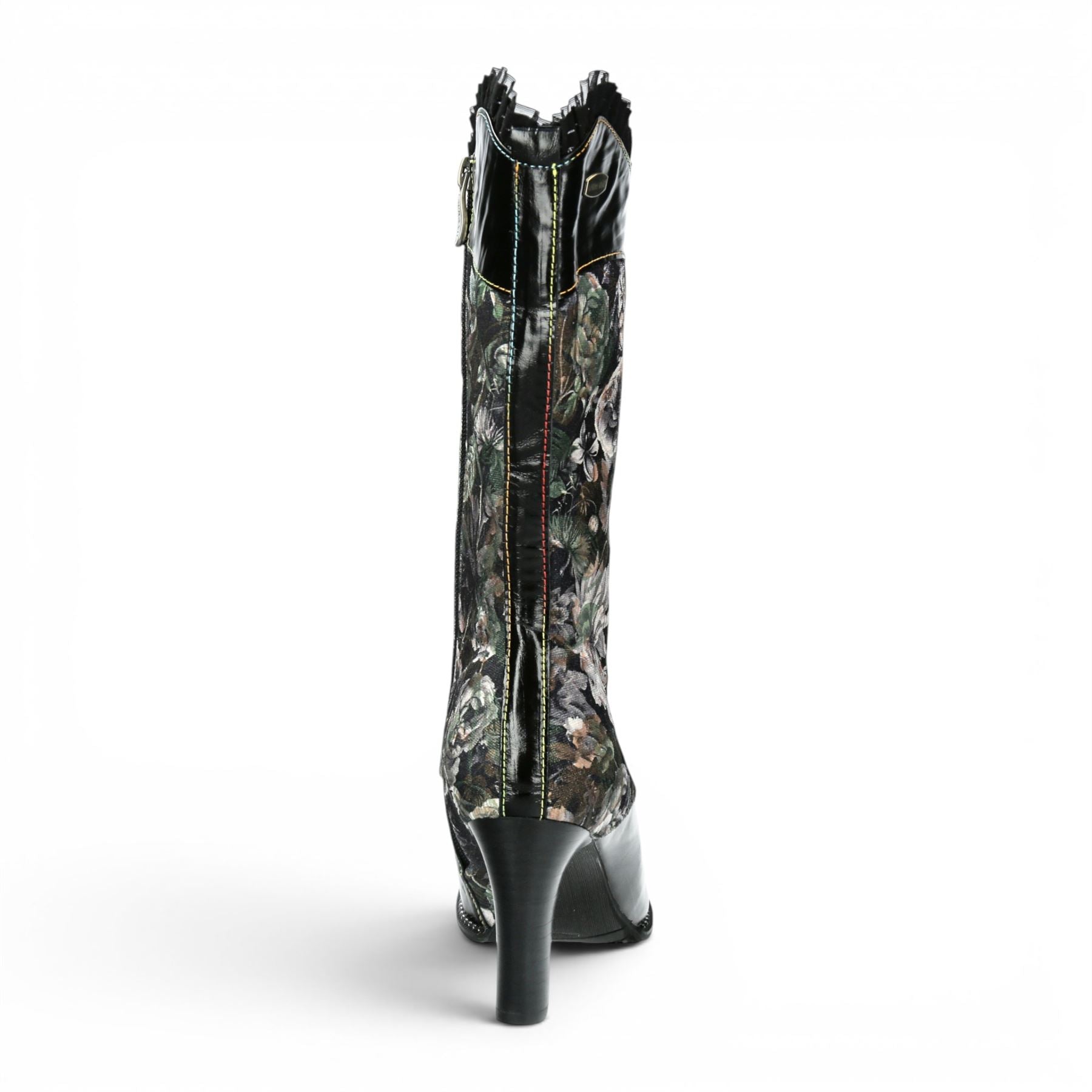 Laura Vita Floral Womens Goth Victorian Black Leather Heeled High Boots - Alcbane-351