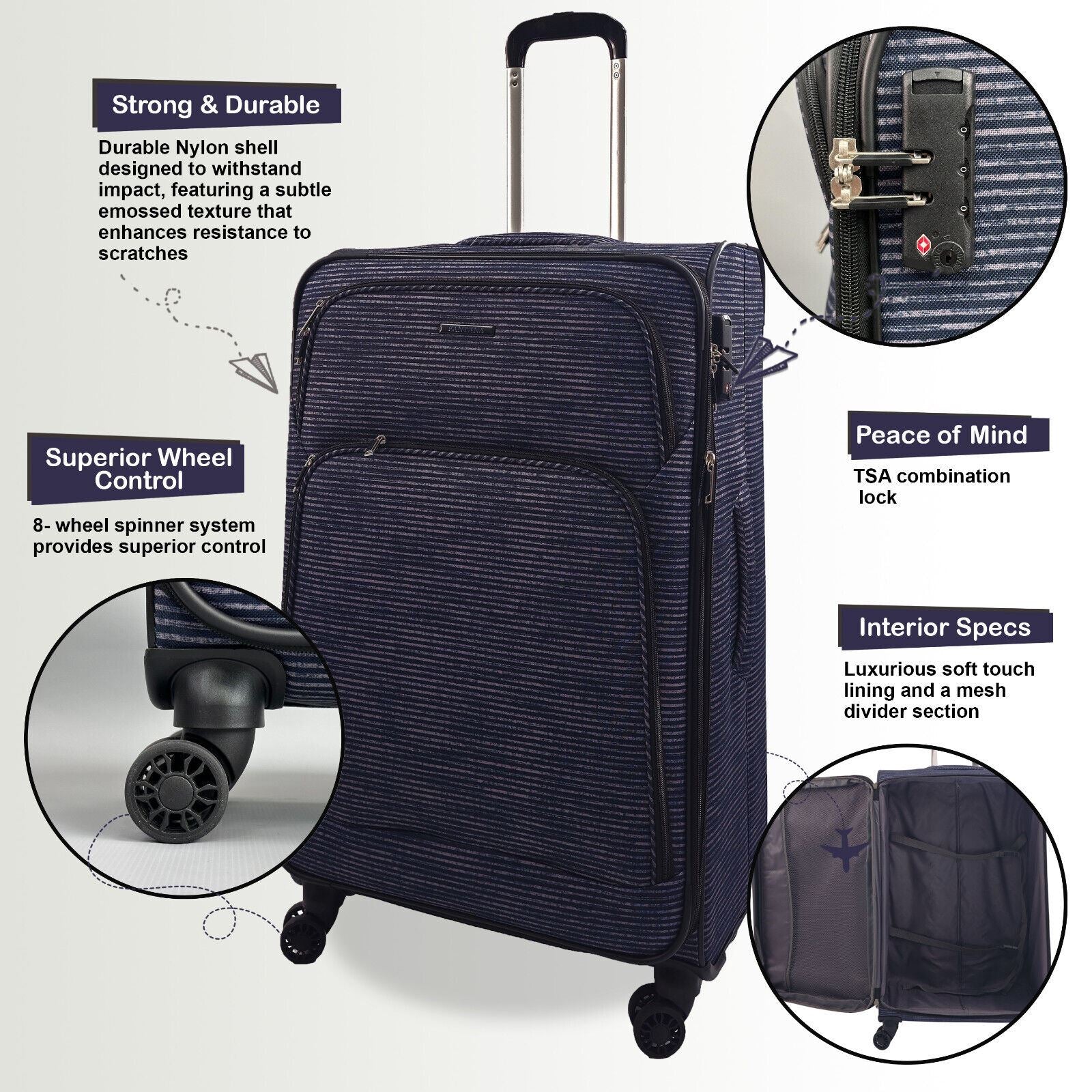 Ashville Cabin Soft Shell Suitcase in Lines