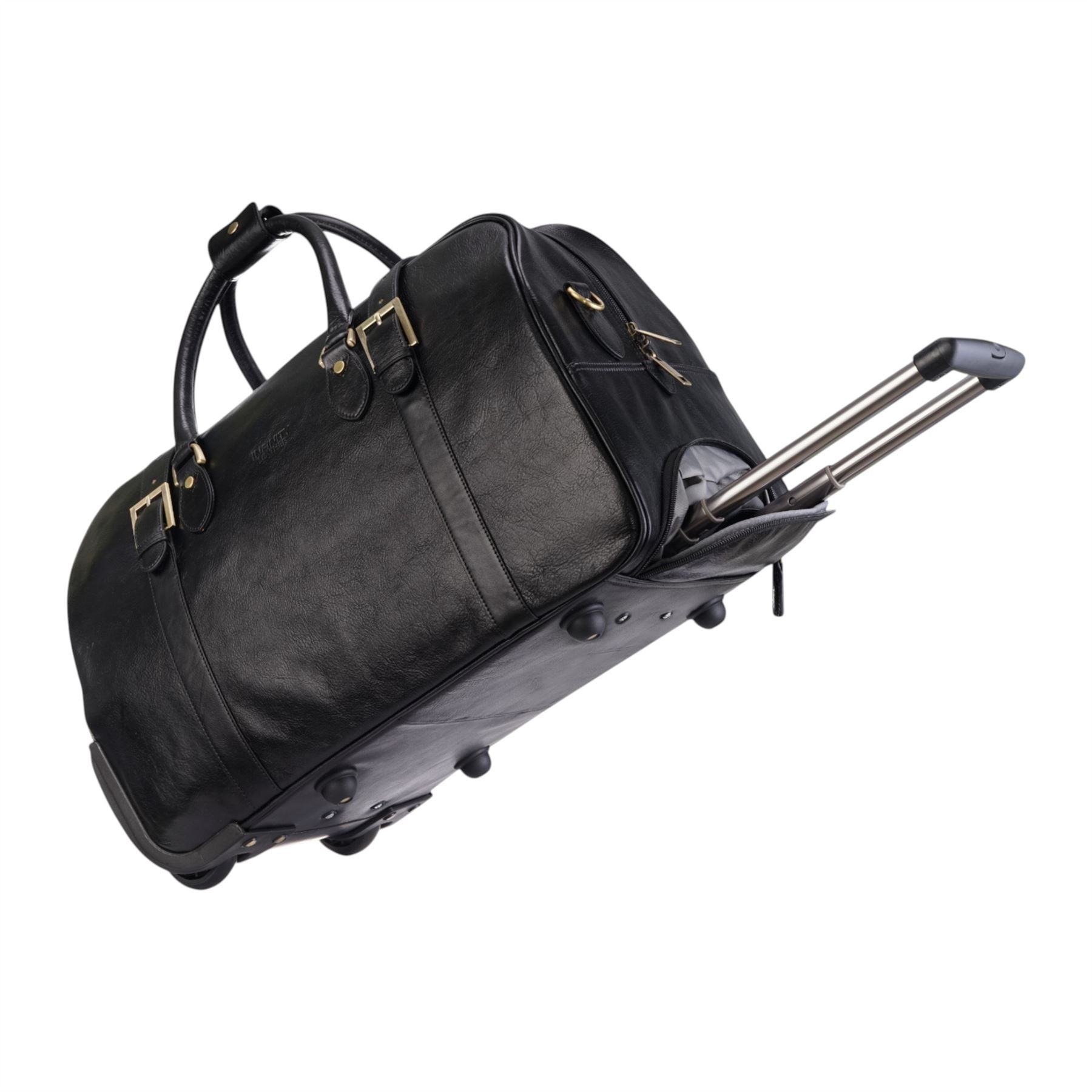 Genuine Leather Black Wheeled Holdall Duffle Travel Cabin Bag - Holt