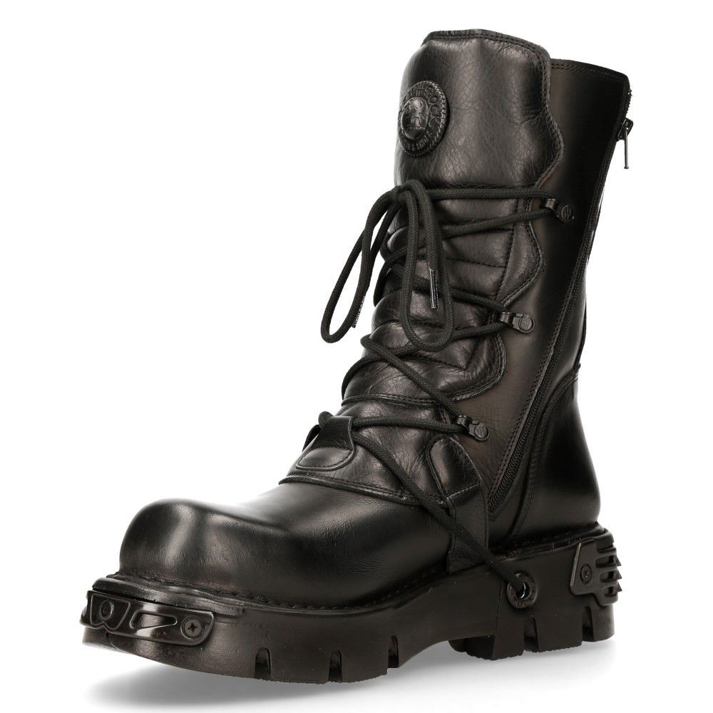 New Rock Black Leather Mid-Calf Boots-391-S18 - Upperclass Fashions 
