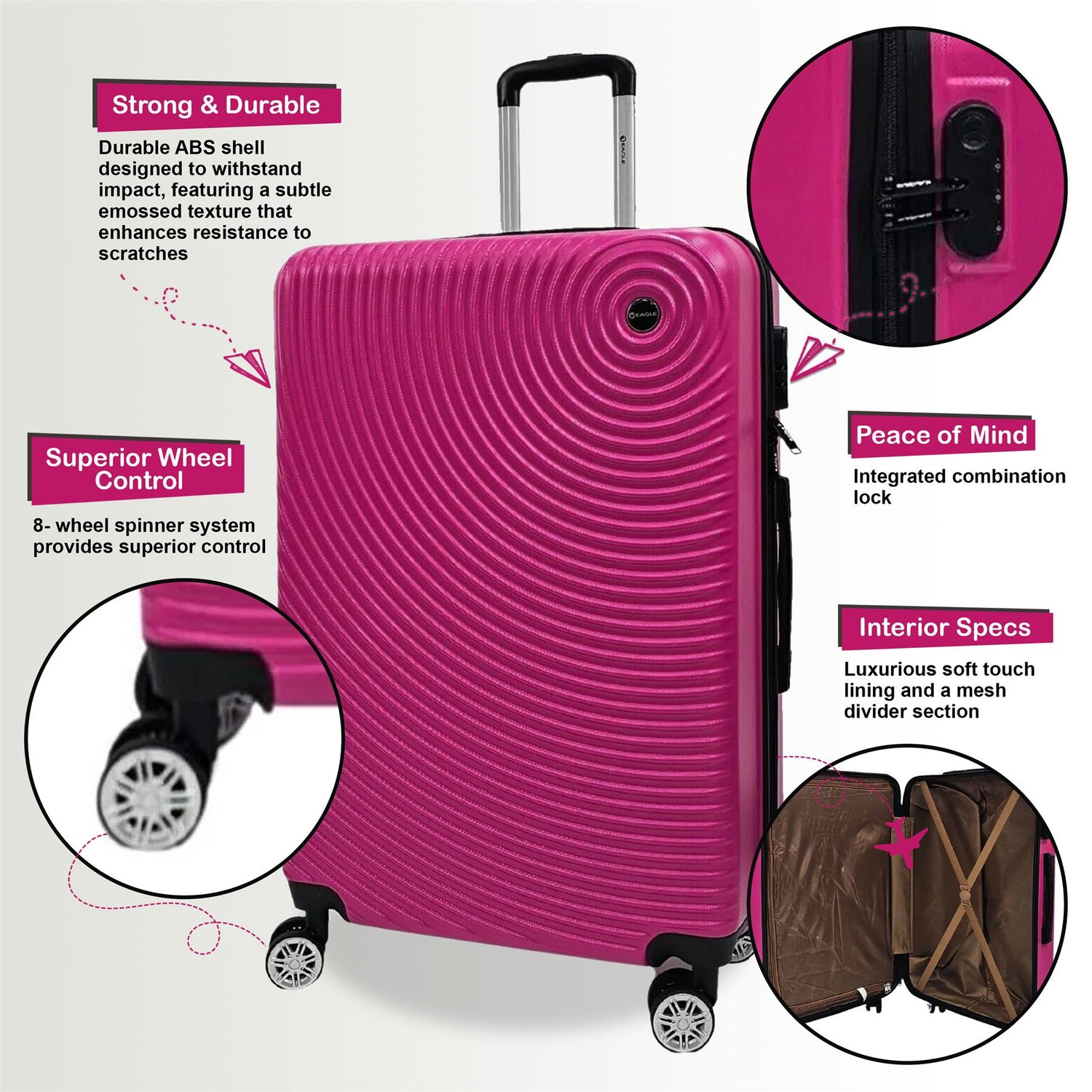 Brookside Large Hard Shell Suitcase in Fuschia