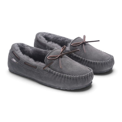 Men’s Grey Genuine Sheepskin Moccasin Winter Slippers - Flint