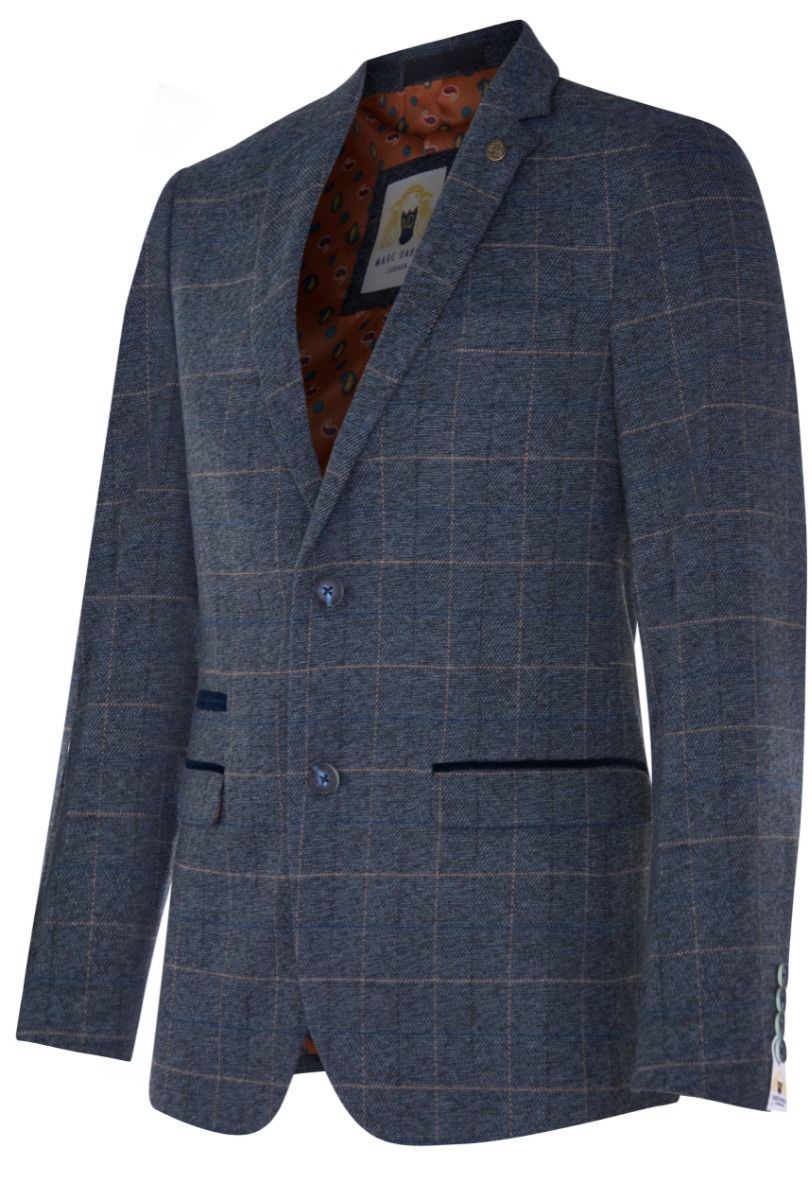 Marc Darcy Mens Tweed Blazer Scott Blue Check Herringbone Smart Formal Jacket - Upperclass Fashions 