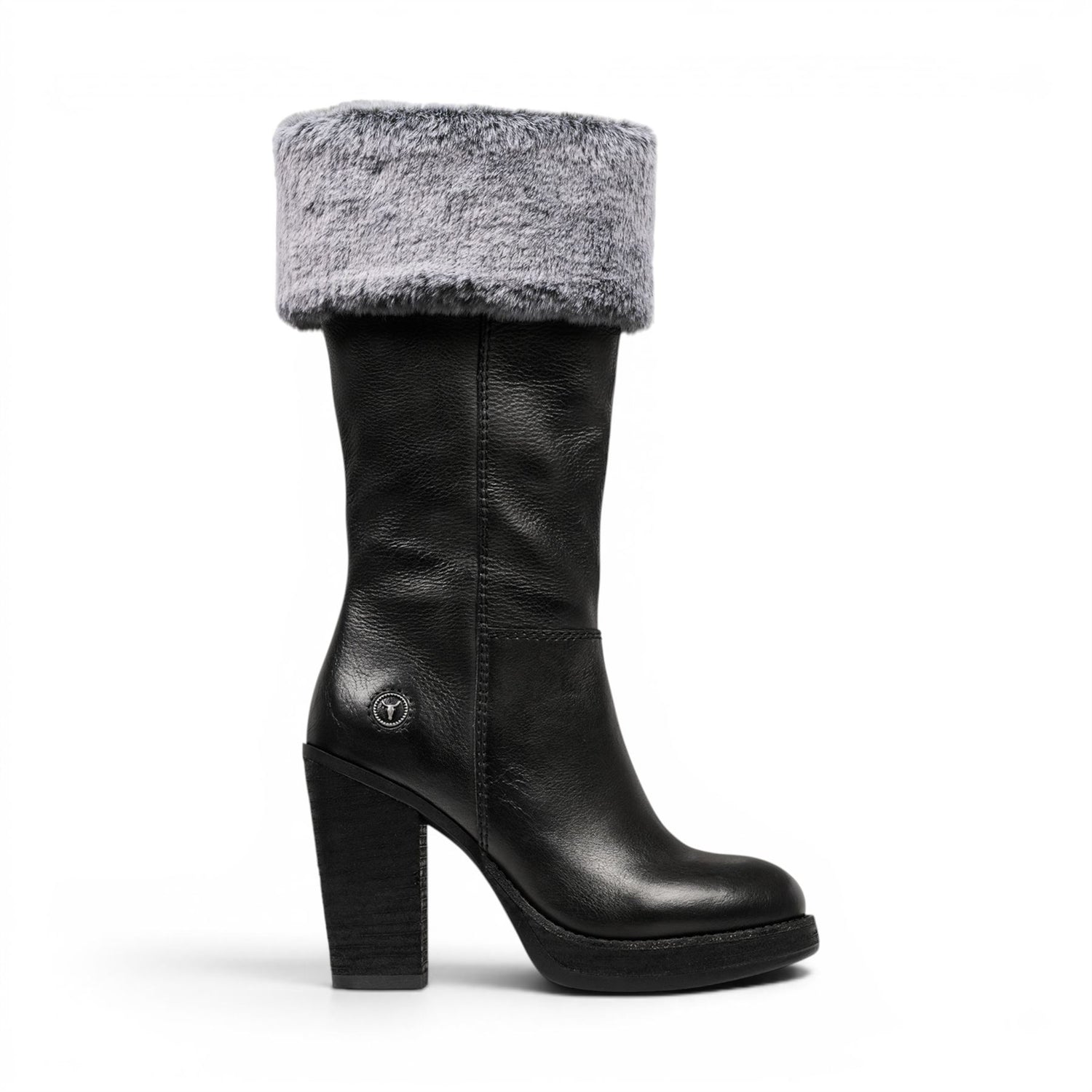 Windsorsmith Womens Mid Calf Black Leather High Heel Fur Boots - Lovestruck