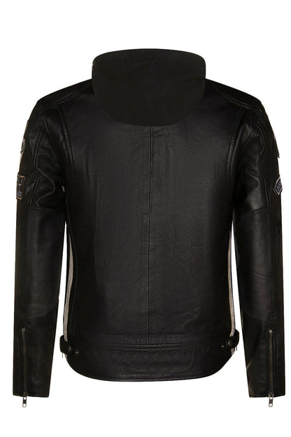Mens Racing Hooded Leather Biker Jacket-Clovelly - Upperclass Fashions 