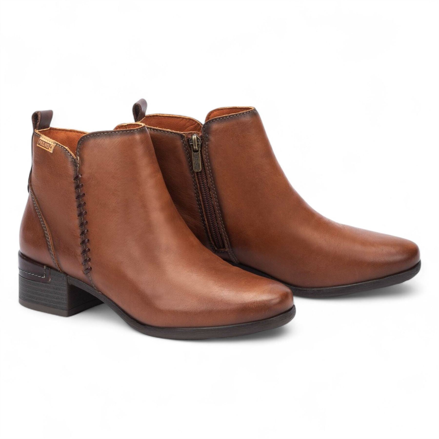 Pikolinos Women’s Cuero Brown Leather Zip Heel Ankle Boots - Malaga