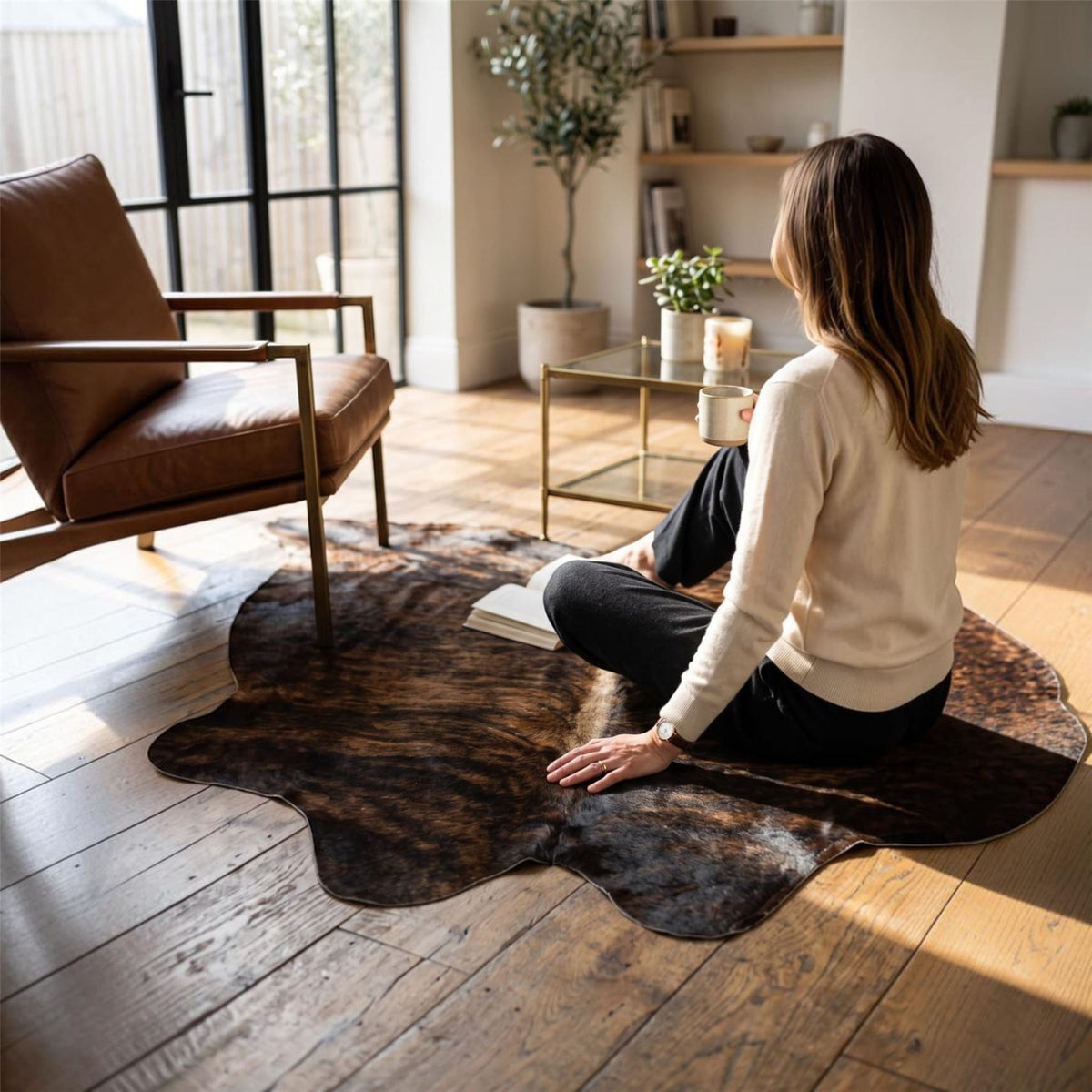 Natural Cow Leather Cowhide Hairon Rug - Dark Brindle