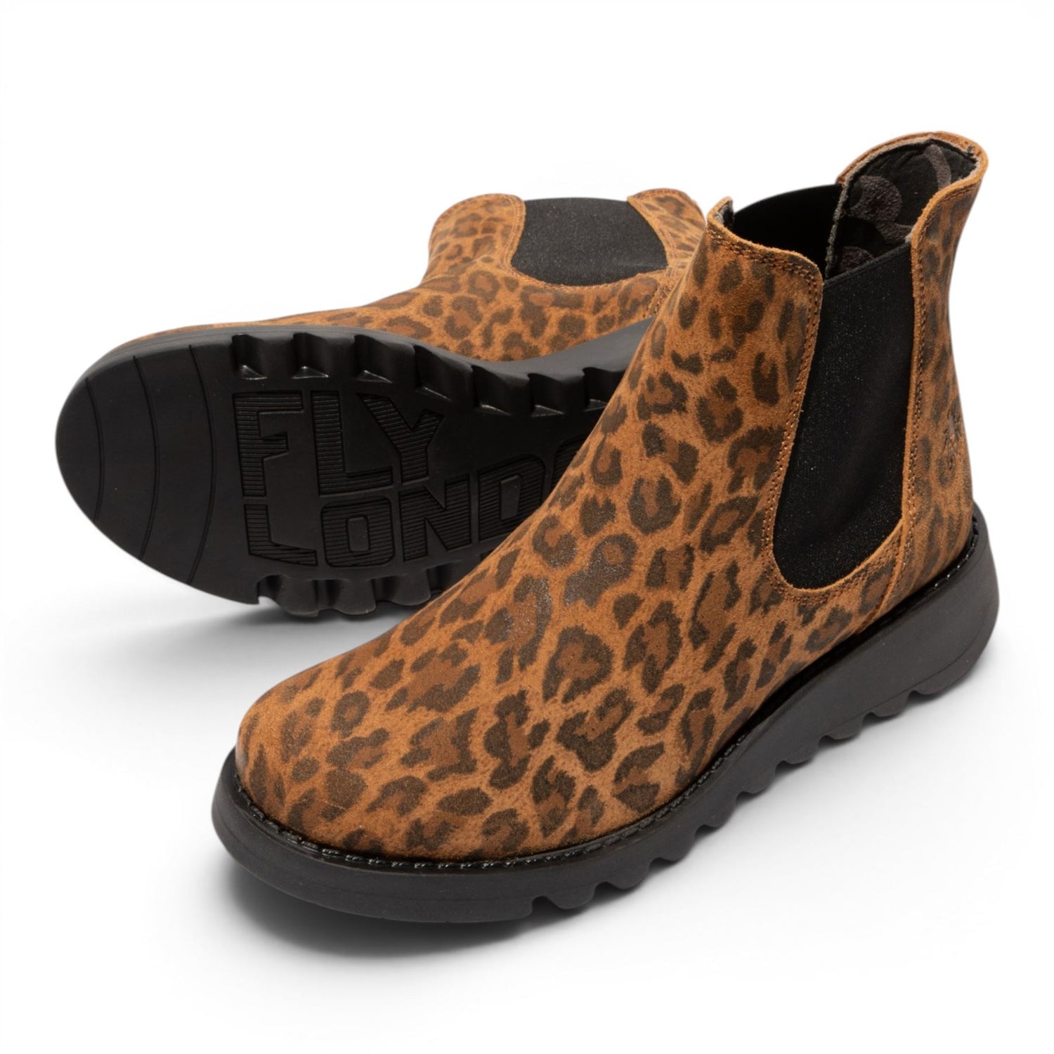 Fly London Womens Leopard Tan Chelsea Suede Leather Ankle Boots - SALV195