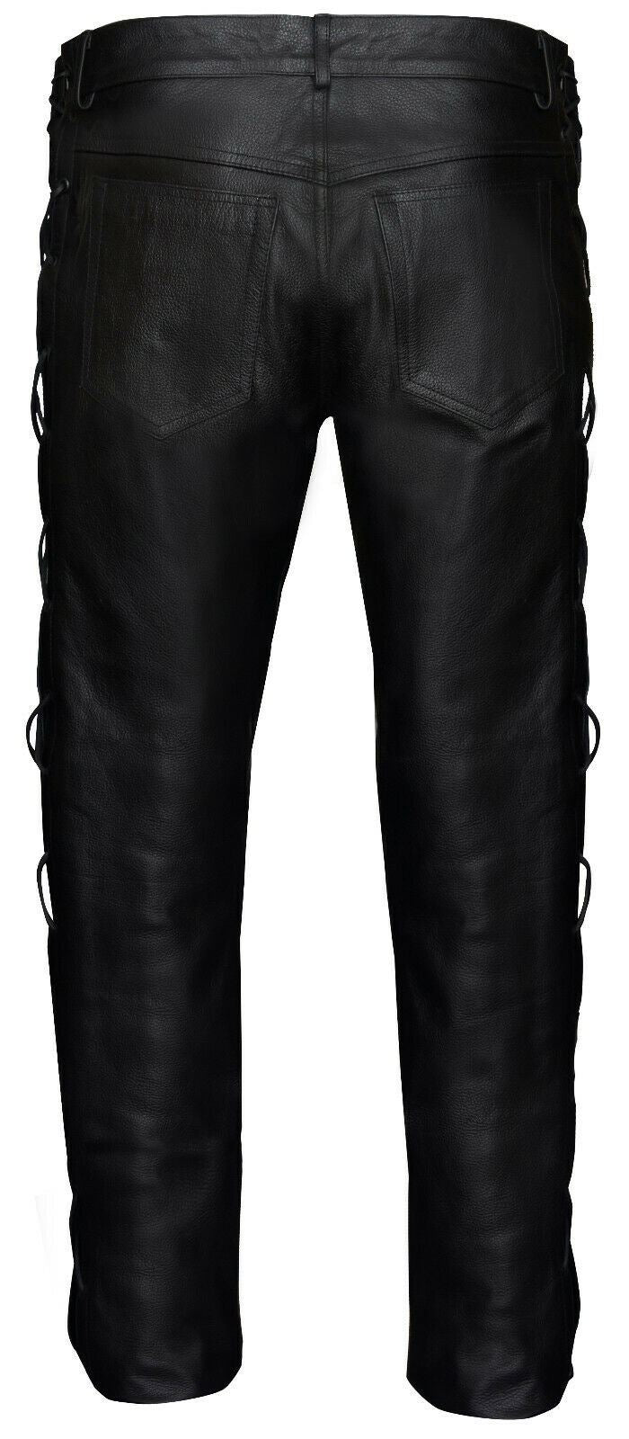 Mens Laced CowHide Leather Biker Jeans-Halesworth - Upperclass Fashions 