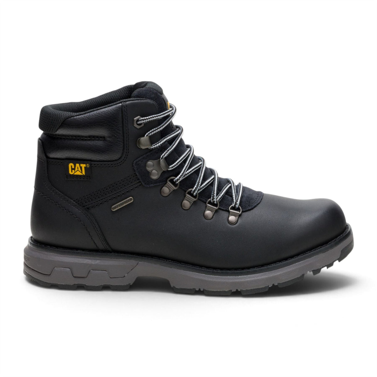 Caterpillar (CAT) Mens Black Leather Waterproof Lace Up Boots - Pursue Hiker
