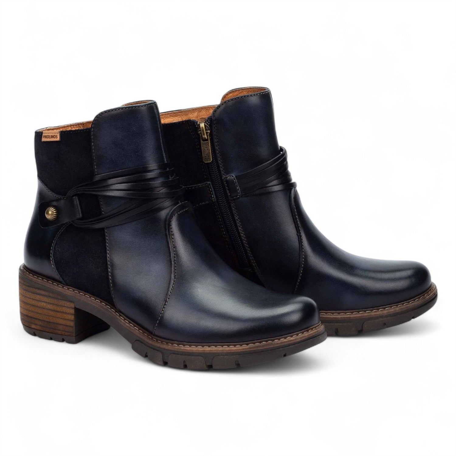 Pikolinos Women’s Blue Leather Zipped Heel Ankle Boots - San Sebastia