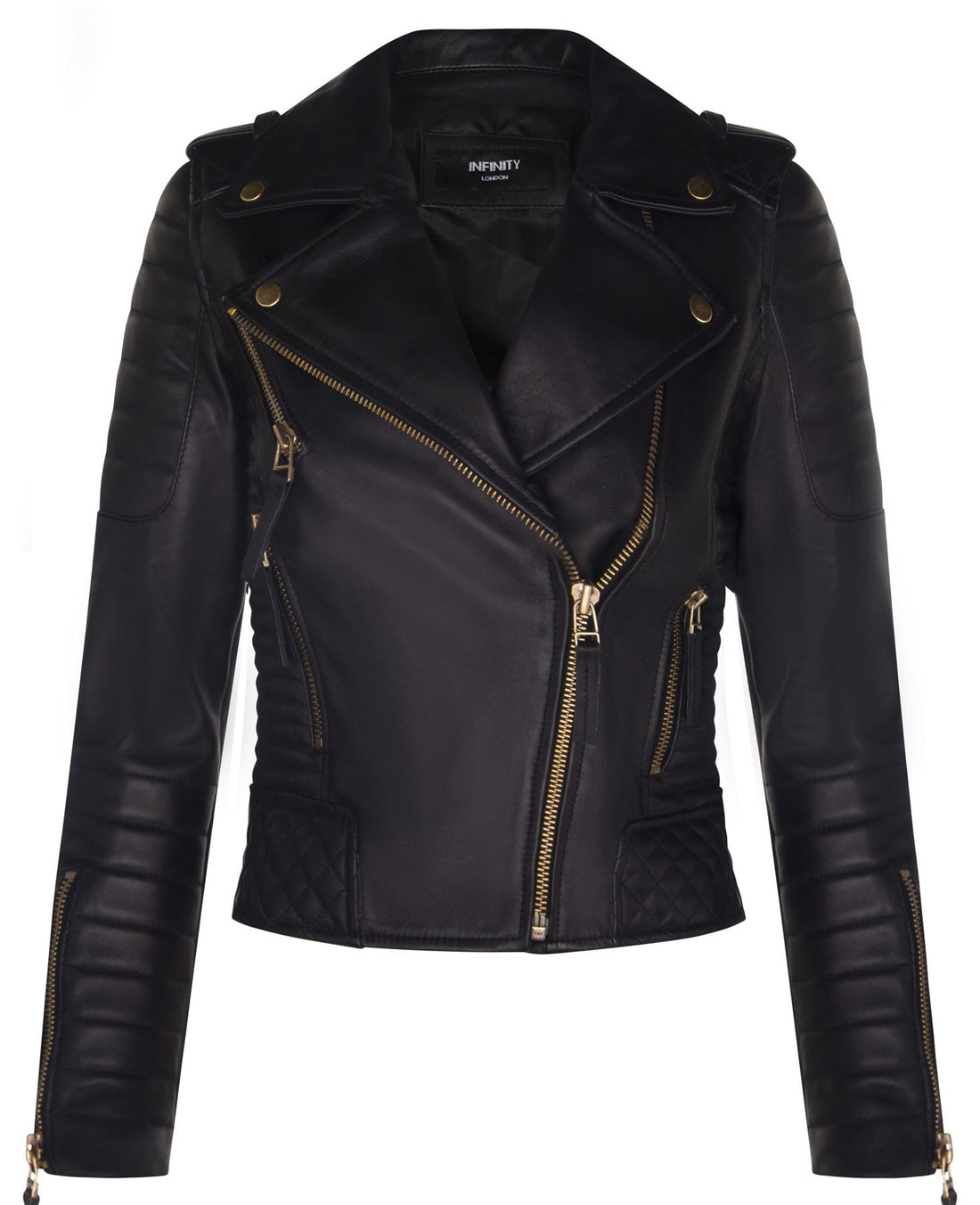Womens Quilted Brando Leather Biker Jacket-Loftus
