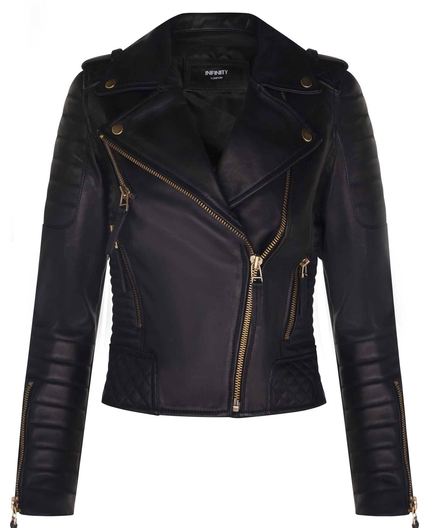 Womens Quilted Brando Leather Biker Jacket-Loftus