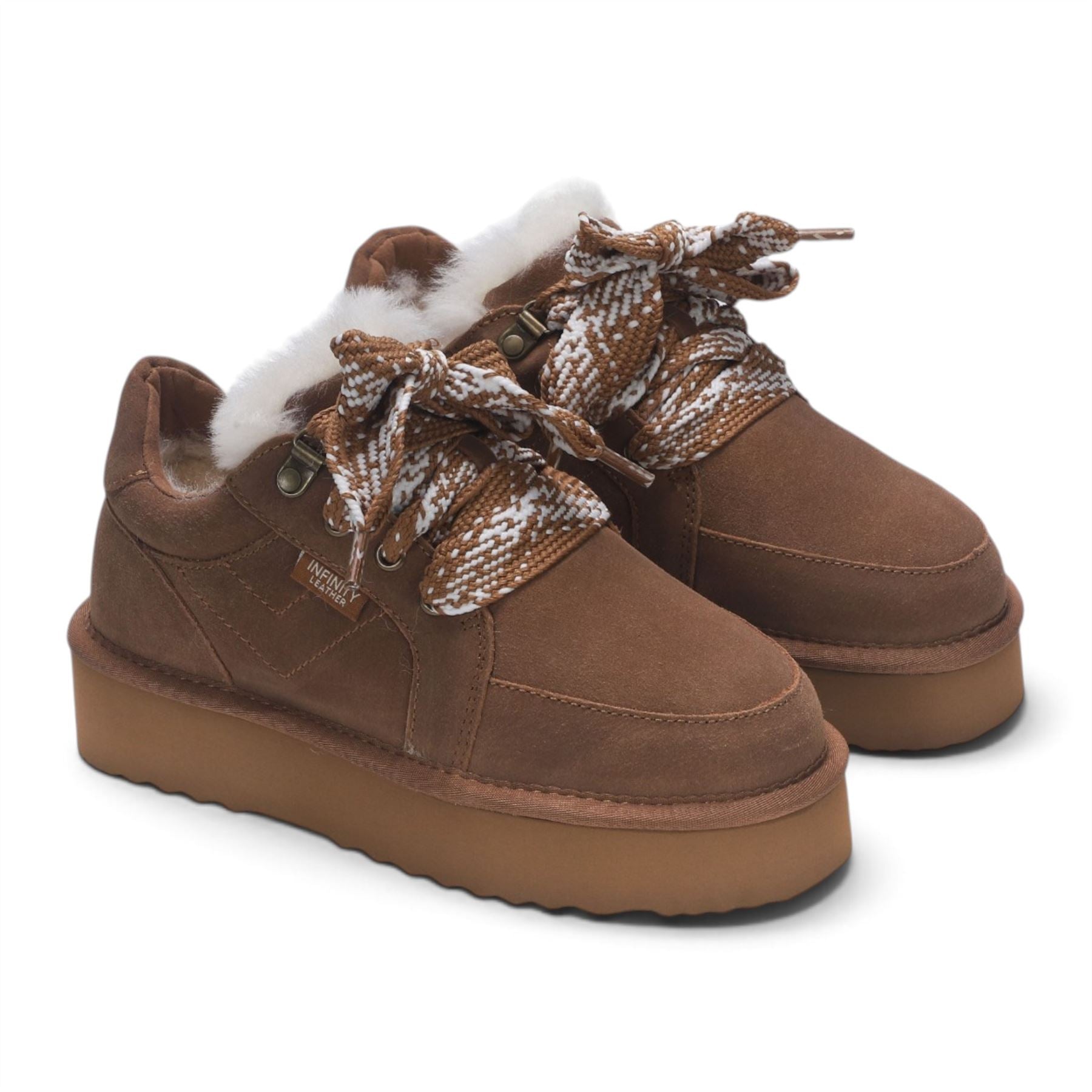 Women’s Chestnut Brown Genuine Sheepskin Fur-Lined Winter Wedge Trainers - Moonstone