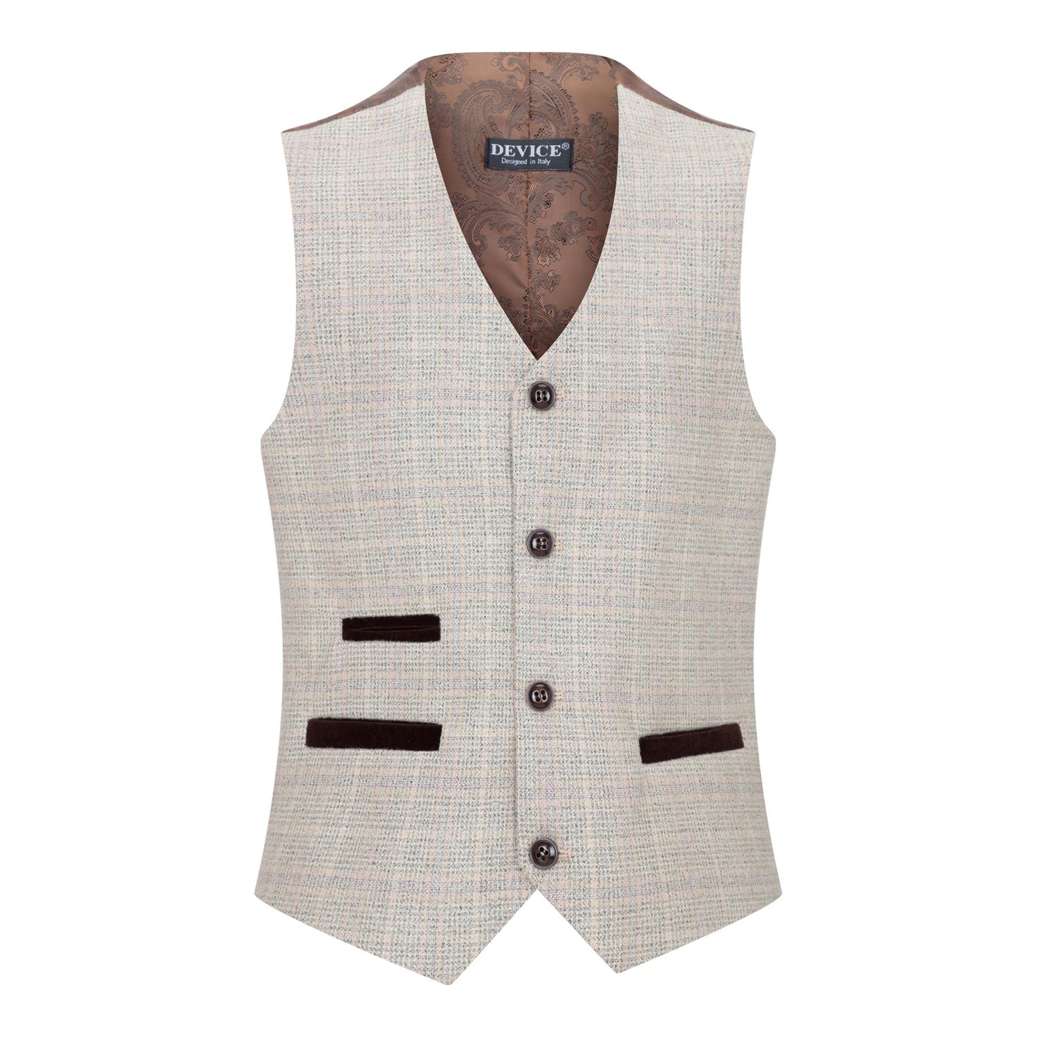 Boys 3 Piece Beige Tweed Check Vintage Retro Suit
