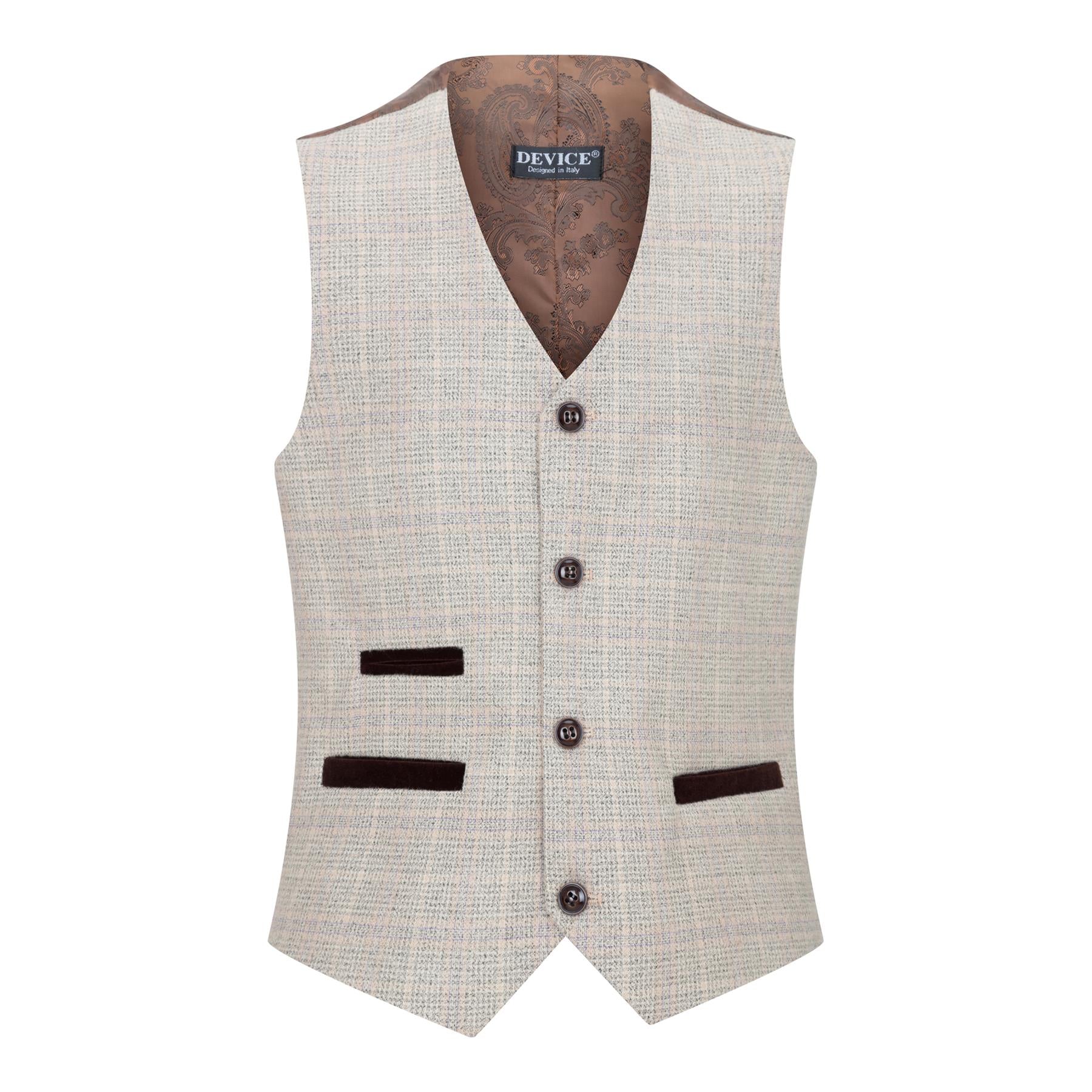 Boys 3 Piece Beige Tweed Check Vintage Retro Suit
