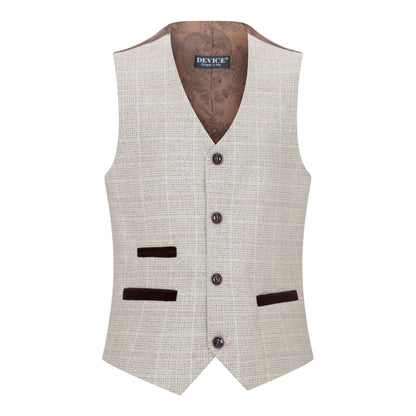 Boys 3 Piece Beige Tweed Check Vintage Retro Suit