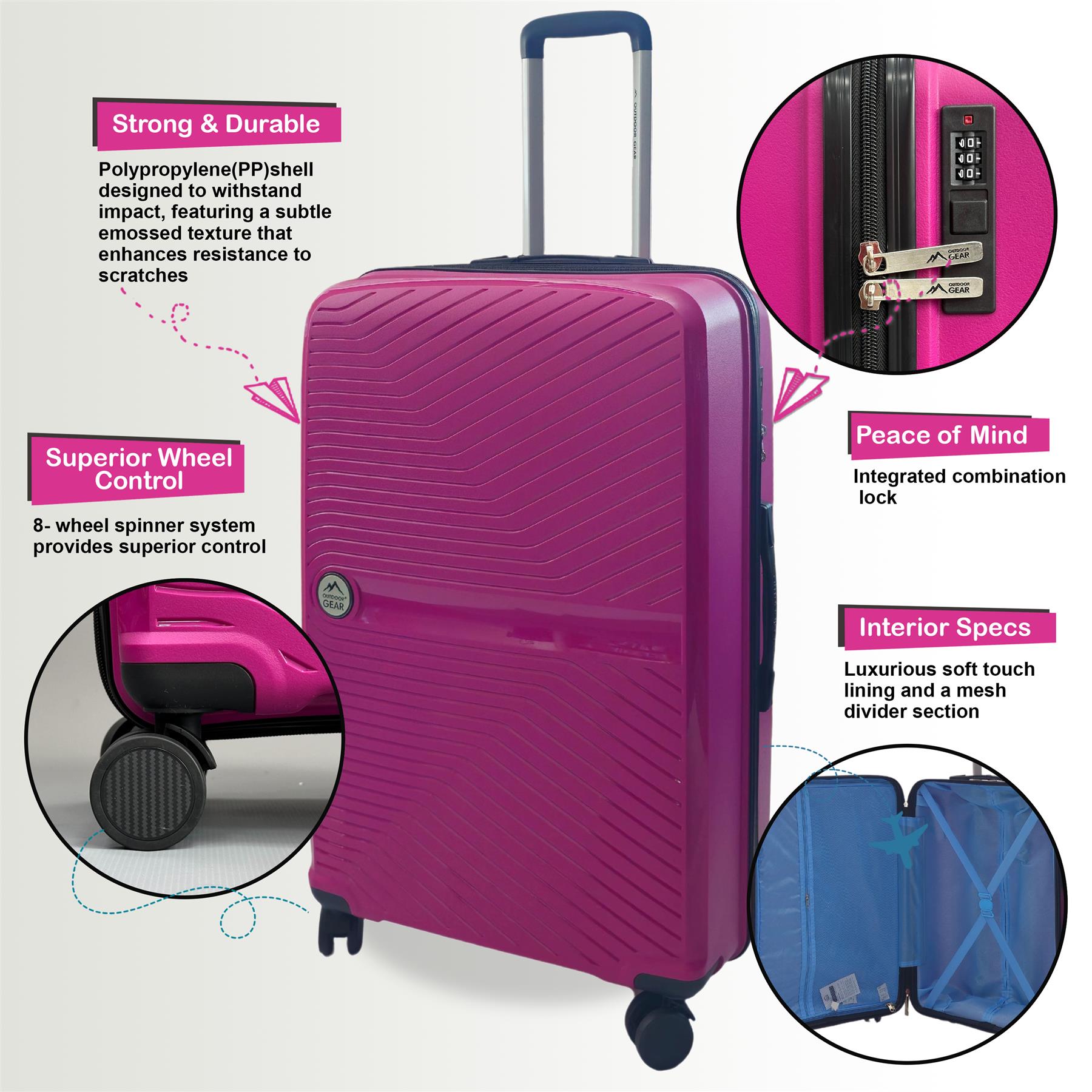 Abbeville Set of 3 Hard Shell Suitcase in Pink
