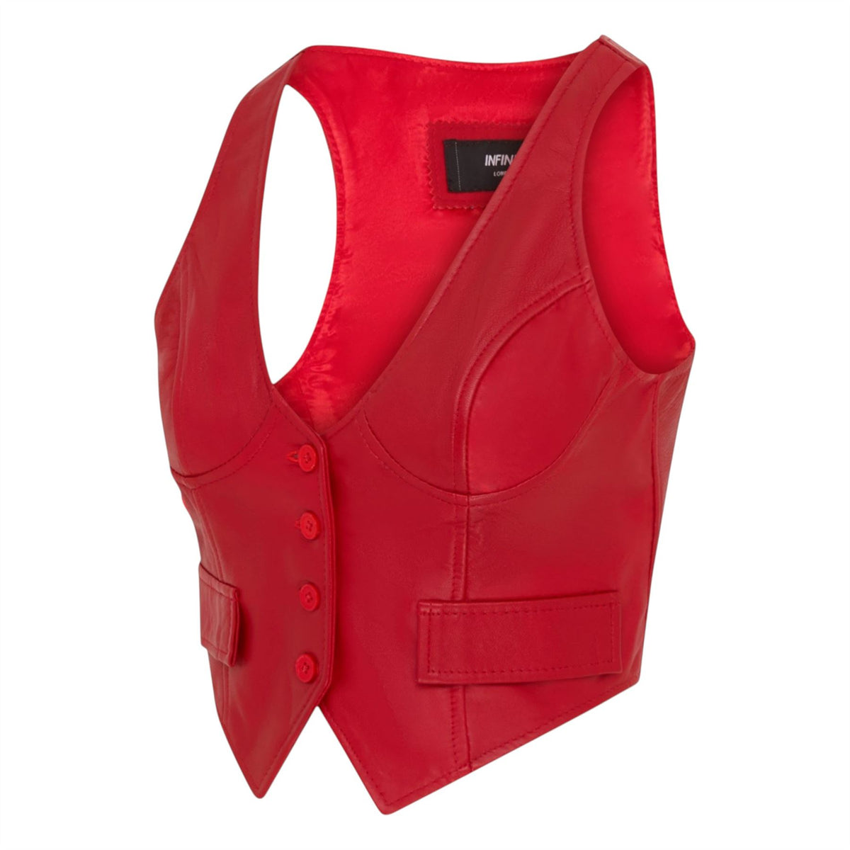 Womens Red Leather Waistcoat Biker Vest - MAM-WC