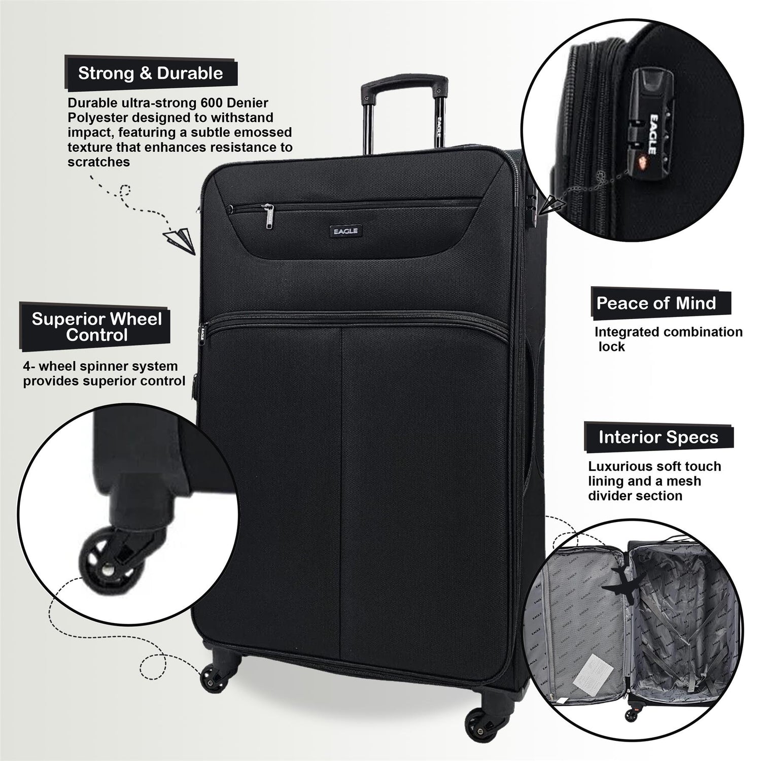 Baileyton Cabin Soft Shell Suitcase in Black
