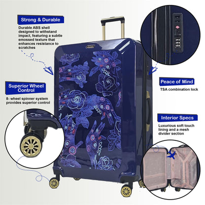 Hard Shell Cabin 4 Wheel Suitcase Flower Print Luggage