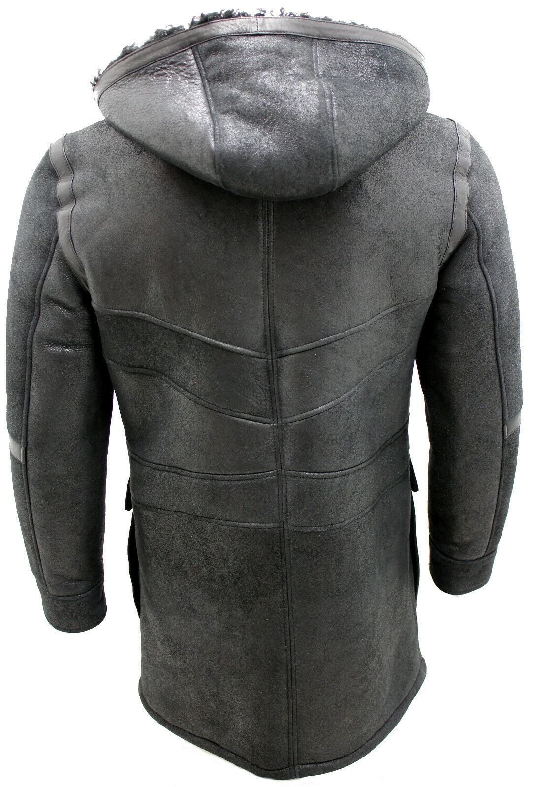 Mens Sheepskin Leather Hooded Duffle Coat-Langport - Upperclass Fashions 