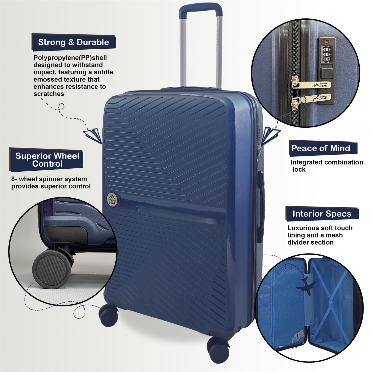 Abbeville Large Hard Shell Suitcase in Navy
