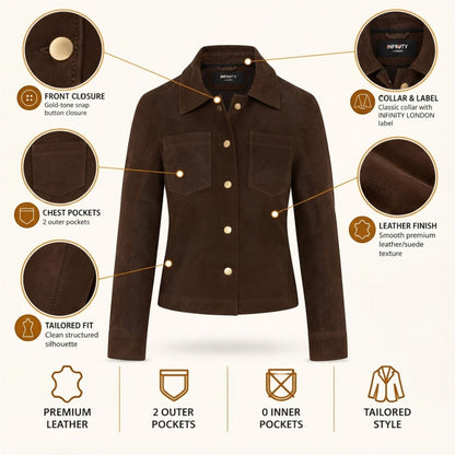 Womens Leather Shacket Collar Jacket - Lofar