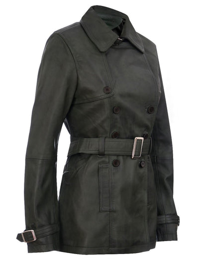 Womens Mid Length Leather Trench Coat -Oakham