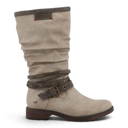 Womens White Faux Leather Mid-Calf Slouch Riding Boots - M0052004