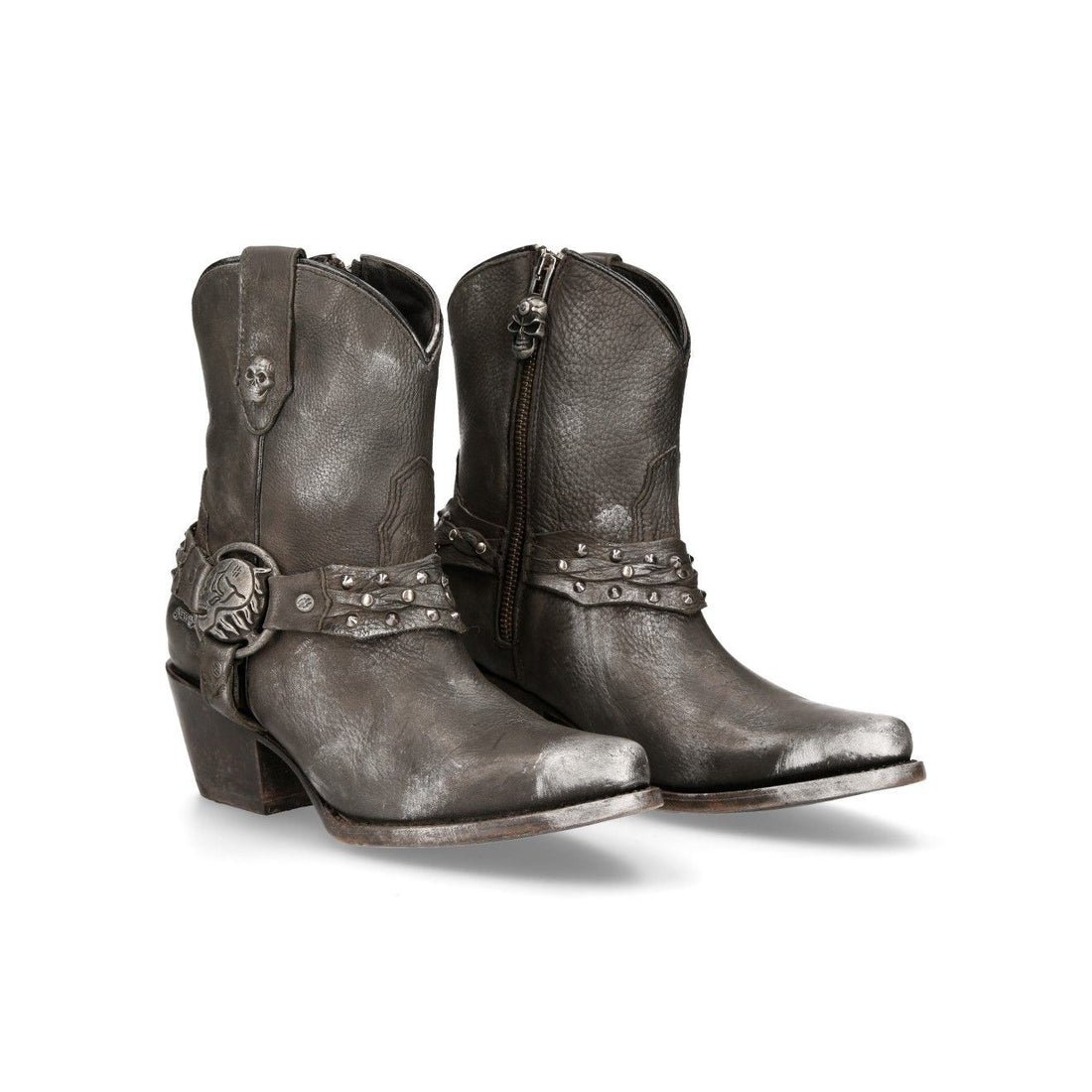 New Rock Black Leather Pointed Cowboy Boots- WSTM005-S1