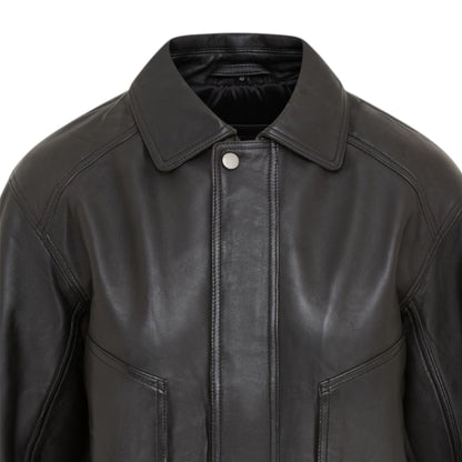 Womens Leather Biker Bomber Oversized Jacket - Blouson