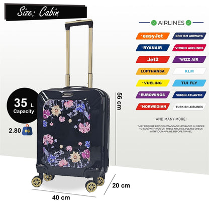 Hard Shell Cabin 4 Wheel Suitcase Flower Print Luggage