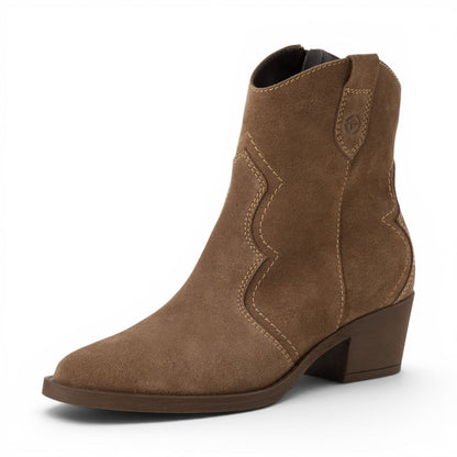 Tamaris Women’s Camel Brown Suede Leather Cowboy Western Ankle Boots - 25702-41